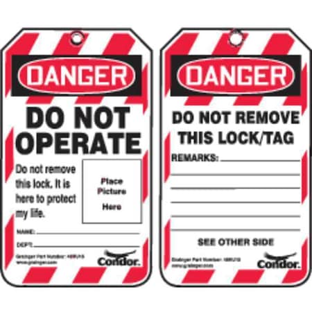 Lockout Tag, Danger, Plastic, 3 1/4 in Width, 5 3/4 in Height, Write On Surface: Yes, 100 PK MPN:48RU15