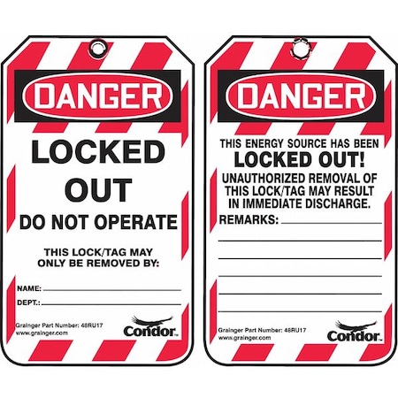 Lockout Tag, Danger, Locked Out Device, Plastic, Write-On Surface, Nylon Ties, English, 25PK MPN:48RU17