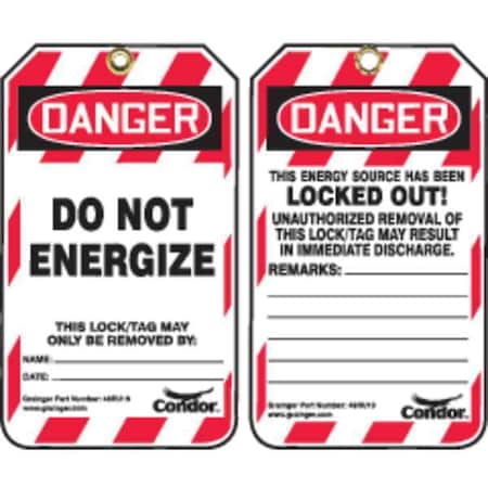 Lockout Tag, Danger, Plastic, 3 1/4 in Width, 5 3/4 in Height, Write On Surface: Yes, 10 PK MPN:48RU19