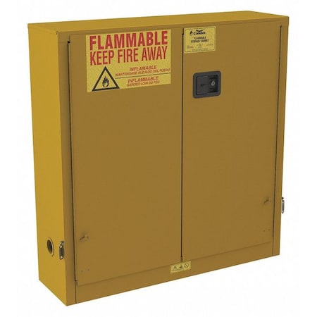 Hazardous Material Storage Cabinet, 24 gal, 3 Shelves, Steel, 43 in W x 44 in H x 12 in D, Yellow MPN:491M69