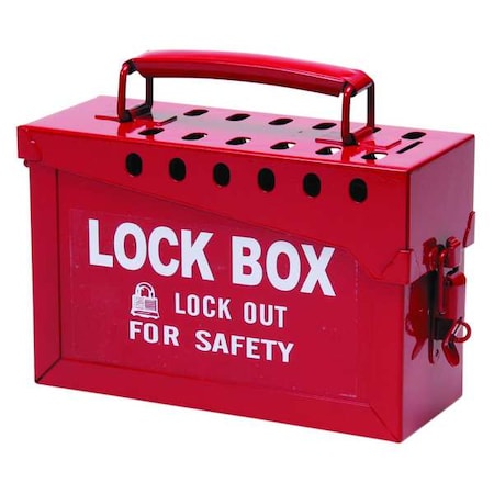 Lockout Tagout Portable Group Lock Box, Steel, Hinged, 13 Padlocks, 6 in x 9 in x 3.5 in, Red MPN:7820