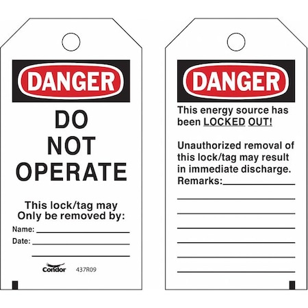 Lockout Tag, Danger, Polyester, 3 in Width, 5 3/4 in Height, Write On Surface: Yes, 25 PK MPN:CNDR-51511-6