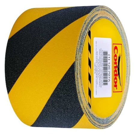 Anti-Slip Tape, Coarse, 60 Grit Size, Striped, Black/Yellow, 4 in x 60 ft, 32 mil Thickness, Acrylic MPN:GRAN5020