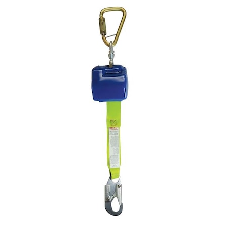 Self-Retracting Lifeline, Personal Fall Limiter, 8 ft Web Retractor, Steel Snap Hook, Blue/Yellow MPN:19F393