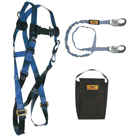 Fall Protection Kit, General Use, 6 ft Shock-Absorbing Lanyard / Harness / Storage Bag, Universal MPN:19F395