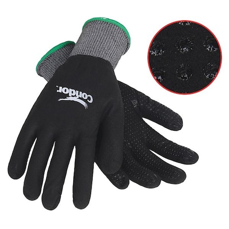 Coated Gloves, Nitrile, Dots on Palm, Palm Double Dipped, 4 Abrasion Level, Gray, M (8) 1 PR MPN:19K996