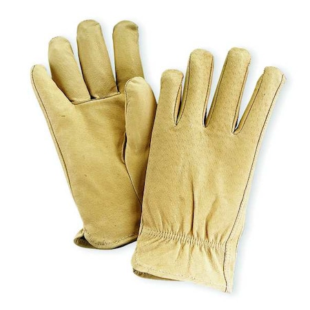 Leather Drivers Gloves, Pigskin, Shirred Slip-On, Keystone Thumb, Gunn Cut, Beige, S 1 PR MPN:1AD40