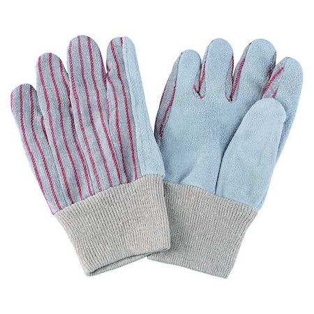 Leather Gloves, Cotton, Knit Cuff, Straight Thumb, Full Finger, Red Striped, L, 1 PR MPN:1AD97