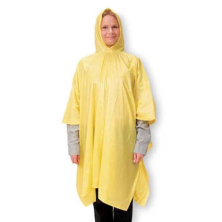 Rain Poncho with Hood, PVC Nylon, Yellow MPN:1EJY3