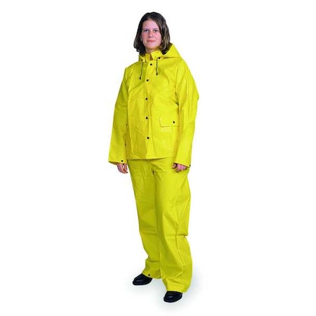 3-Piece Rainsuit with Detachable Hood, Heavy Duty PVC, 13.8 mil Thick, Snap-On (Included), Yellow MPN:1FBB7