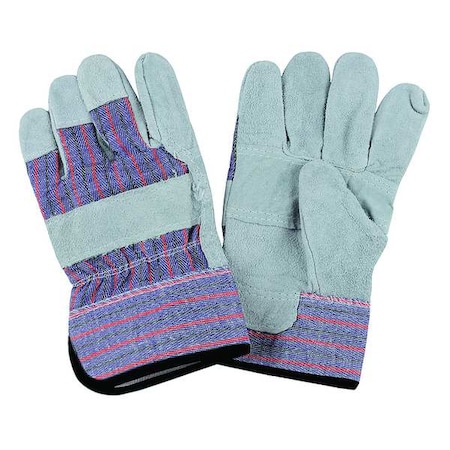 Leather Palm Gloves, Cowhide, Gunn Cut, Full Finger, Safety Cuff, Cotton/Poly Liner, Gray, S, 1 PR MPN:1VT31