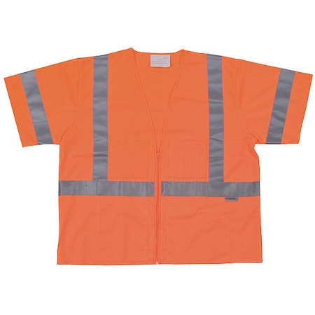 XL Class 3 High Visibility Vest, Orange MPN:1YAT5