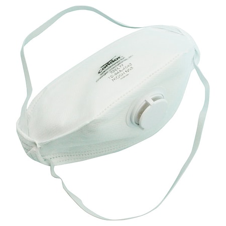 Disposable Respirator, N95, Exhale Valve, Flat-Fold, Non-Adj. Headstrap, Metal Nose Clip, M, PK 10 MPN:22EL77