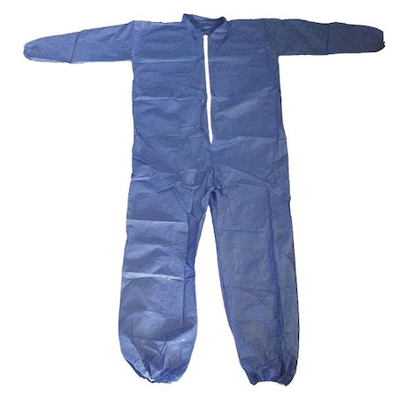 Collared Disposable Coveralls, 5XL, Blue, polypropylene, zipper MPN:26W821