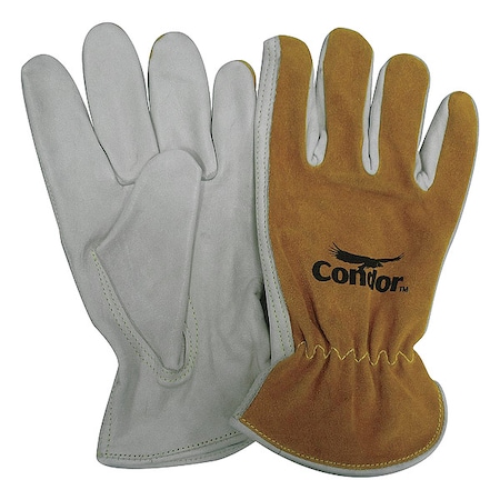 Leather Drivers Gloves, Cowhide, Shirred Slip-On, Keystone Thumb, Gunn Cut, Brown/White, 2XL 1 PR MPN:29JV34