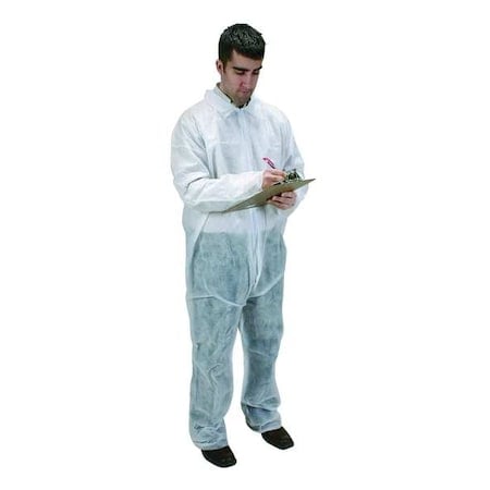 Collared Disposable Coveralls, M, White, polypropylene, zipper MPN:2KTK2