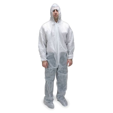 Hooded Disposable Coveralls, Xl, White, polypropylene, zipper MPN:2KTP1