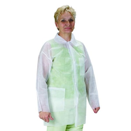 Disposable Lab Coat, Mandarin Collar, Polypropylene, Button Closure, Open Cuff, 3XL, White, PK25 MPN:2KTT5