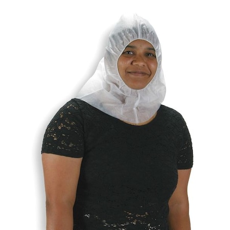 Disposable Hood, Polypropylene, Serged Seam, White, Covers Head, Neck, 100 PK MPN:2KTU1