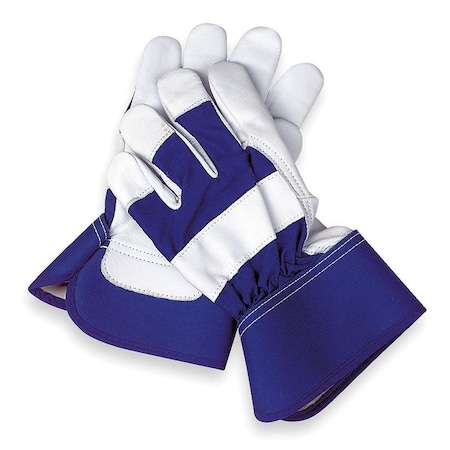 Leather Gloves, Goatskin, Safety Cuff, Wing Thumb, Full Finger, Blue/White, S, 1 PR MPN:2MDD9