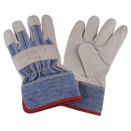 Leather Gloves, Cowhide, Safety Cuff, Wing Thumb, Full Finger, Blue/White, 2XL, 1 PR MPN:2MDE2