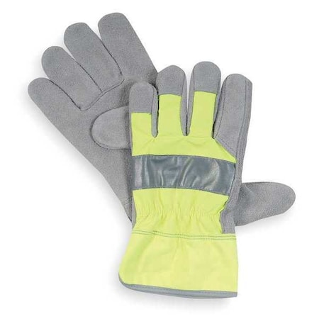 Leather Gloves, Cowhide, Safety Cuff, Wing Thumb, Full Finger, High-Visibility Green, XL, 1 PR MPN:2RA30