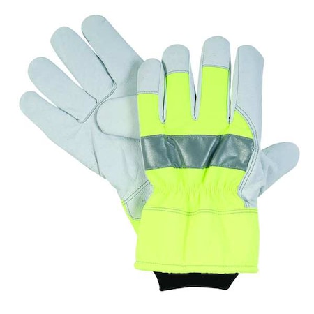 Hi-Vis Cold Protection Gloves, Grain Pigskin Leather Palm, Nylon/WarmTex Lining, Green/Gray MPN:2RA33