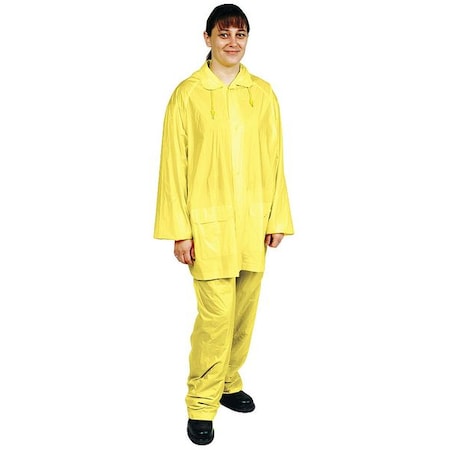 3-Piece Rainsuit with Detachable Hood, PVC, 4 mil Thick, Snap-On (Included), Yellow, 2XL MPN:2RB39