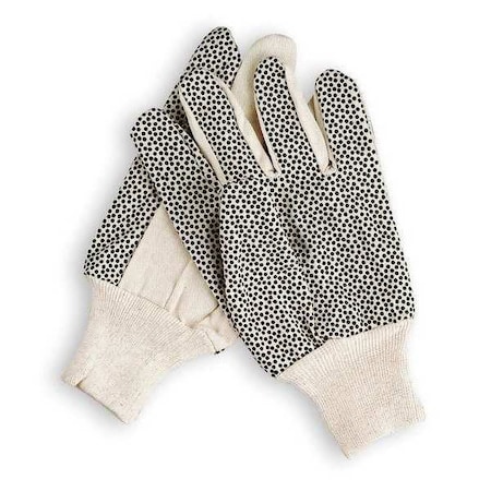 Knit Gloves, Cotton/Polyester, Dotted Palm, Knit, White/Black, S, 1 PR MPN:2UUH6