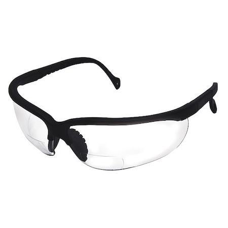 Not Applicable Reader Safety Glasses, Black Wraparound Frame, 2.0 Diopter, Clear Lens, Universal MPN:2VKZ7
