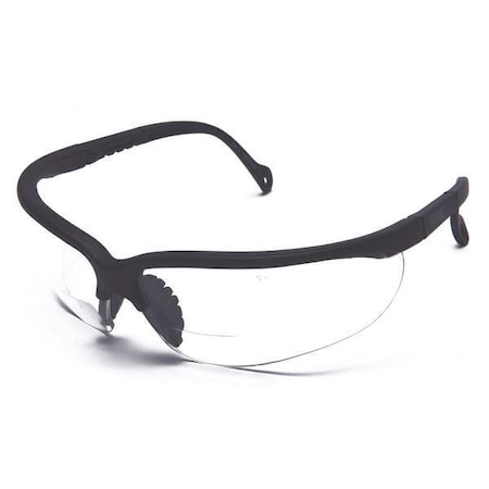 Not Applicable Reader Safety Glasses, Black Wraparound Frame, 2.5 Diopter, Clear Lens, Universal MPN:2VKZ8