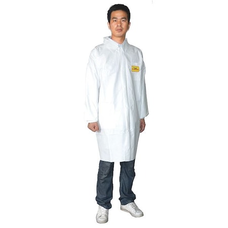 Condor Disposable Lab Coat, Microporous Film Laminate, Snaps Closure, White, L, 8 PK MPN:30C561