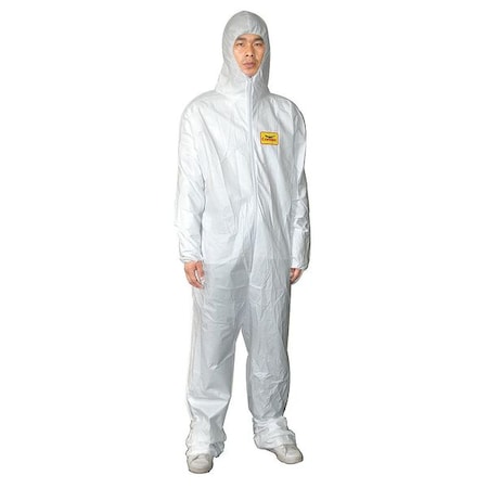 Hooded Disposable Coveralls, 5XL, White, zipper MPN:30C575