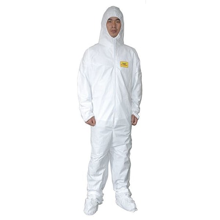 Hooded Disposable Coveralls, 2XL, White, zipper MPN:30C582
