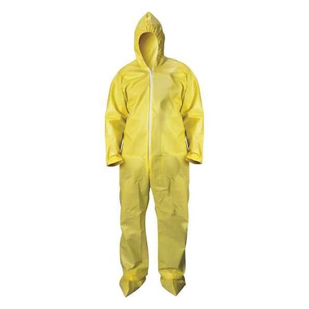 Disposable Coverallss, Hooded Coverall, M, Chem Basic, Elastic Wrist, Attached Boots Ankle, Yellow MPN:30LV09