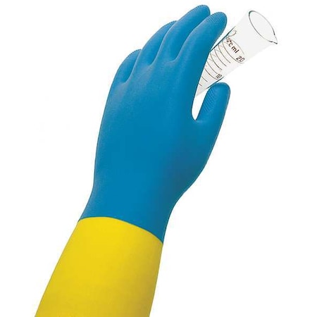 Chemical Resistant Gloves, Natural Rubber Latex, Neoprene, 13 in L, 28 mil, Blue, Yellow, M, 1 PR MPN:32GM11
