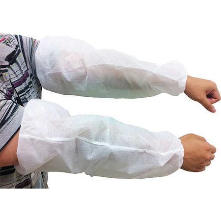 Disposable Sleeve, Polypropylene, Serged Seam, Elastic Cuff, 18 in Length, White, PK100 MPN:32KF54