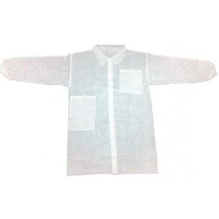 Condor Disposable Lab Coat, Polypropylene, Snaps Closure, White, M, 30 PK MPN:32KF57