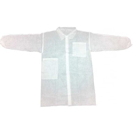 Condor Disposable Lab Coat, Polypropylene, Snaps Closure, White, L, 30 PK MPN:32KF58