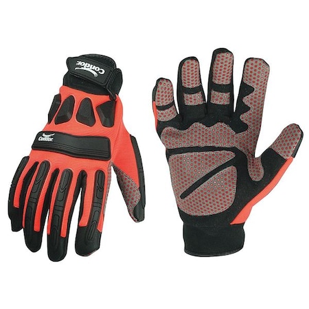 Hi-Vis Mechanics Gloves, Synthetic Leather/Silicone Dots Palm, S, Black/Orange MPN:33J501