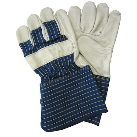 Leather Gloves, Cowhide, Gauntlet Cuff, Wing Thumb, Full Finger, Blue/Yellow, L, 1 PR MPN:3BA34