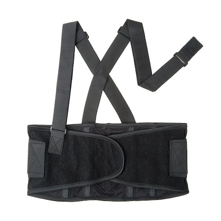Back Brace w/Stay, Double Hook-and-Loop, 1 1/2 in Detachable Suspenders, Black, Large MPN:3RVA4