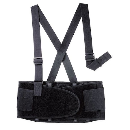 Back Brace w/Stay, Double Hook-and-Loop, 1 1/2 in Detachable Suspenders, Black, XL MPN:3RVA7