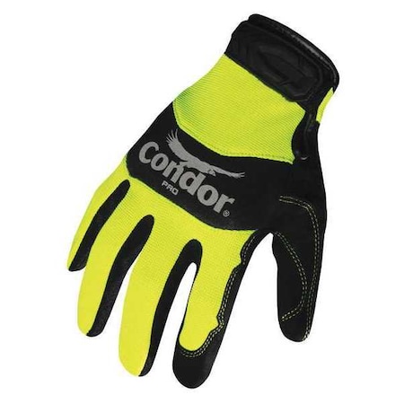 Mechanics Gloves, Synthetic Leather Palm, S, High Visibility Yellow/Black MPN:42KZ89