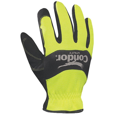 Hi-Vis Mechanics Gloves, Synthetic Leather Palm, S, Black/Yellow MPN:42LA15