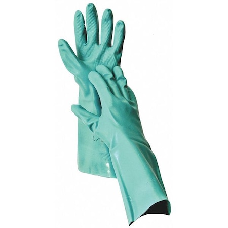 Chemical Resistant Gloves, Nitrile, 15 in L, 22 mil, Green, 9, 1 PR MPN:458T07