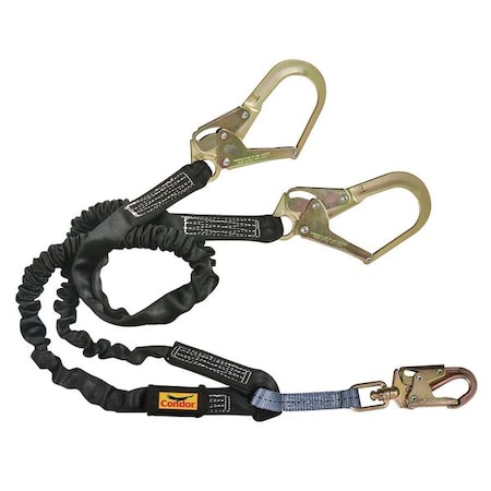 Shock-Absorbing Lanyard, 425 lb. Wt. Capacity, Steel Snap Hook, Steel Rebar Hook, 6 ft., 2 Legs MPN:45J292