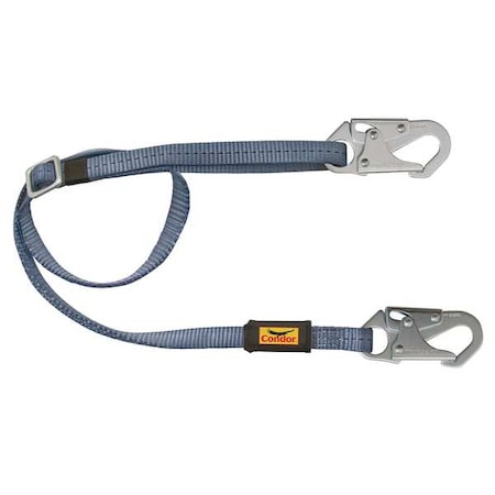 Positioning Lanyard, Adjustable Length Restraint Lanyard, 4 ft to 6 ft, Steel Snap Hooks, Blue MPN:45J293