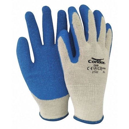 Coated Gloves, Latex, Rough, Palm, 3 Abrasion Level, Cream/Blue, XL (10) 1 PR MPN:484T56