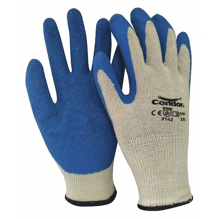 Coated Gloves, Latex, Rough, Palm, 3 Abrasion Level, Cream/Blue, 2XL (11) 1 PR MPN:484T57